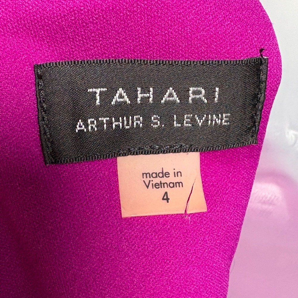 Tahari S/4 Levine Arthur Dress Magenta Pink Fit Flare Sleeveless V-Neck Textured - Picture 2 of 12